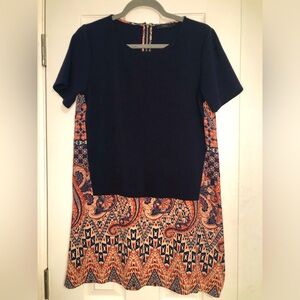 THML Anthropologie blue red paisley shirt dress womens size small boho oversized